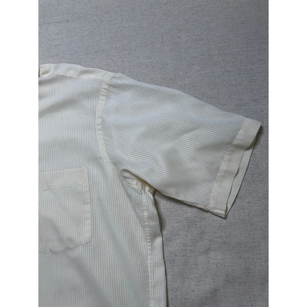 Vintage Christian Dior Plus de Coton Shirt Men L Ivory Short Sleeve Button USA